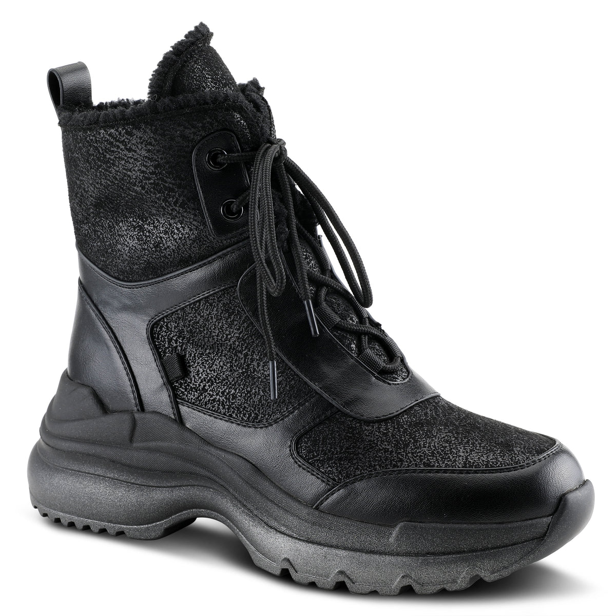 Azura Tahoe women's bootie in black multi with zipper detail and chunky sole