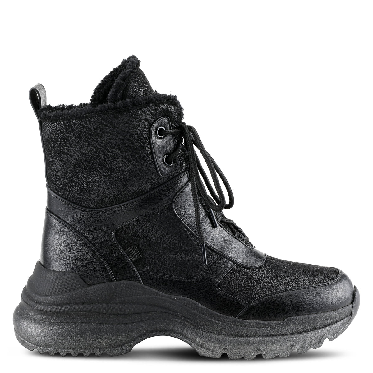 Azura Tahoe women's bootie in black multi with zipper detail and chunky sole
