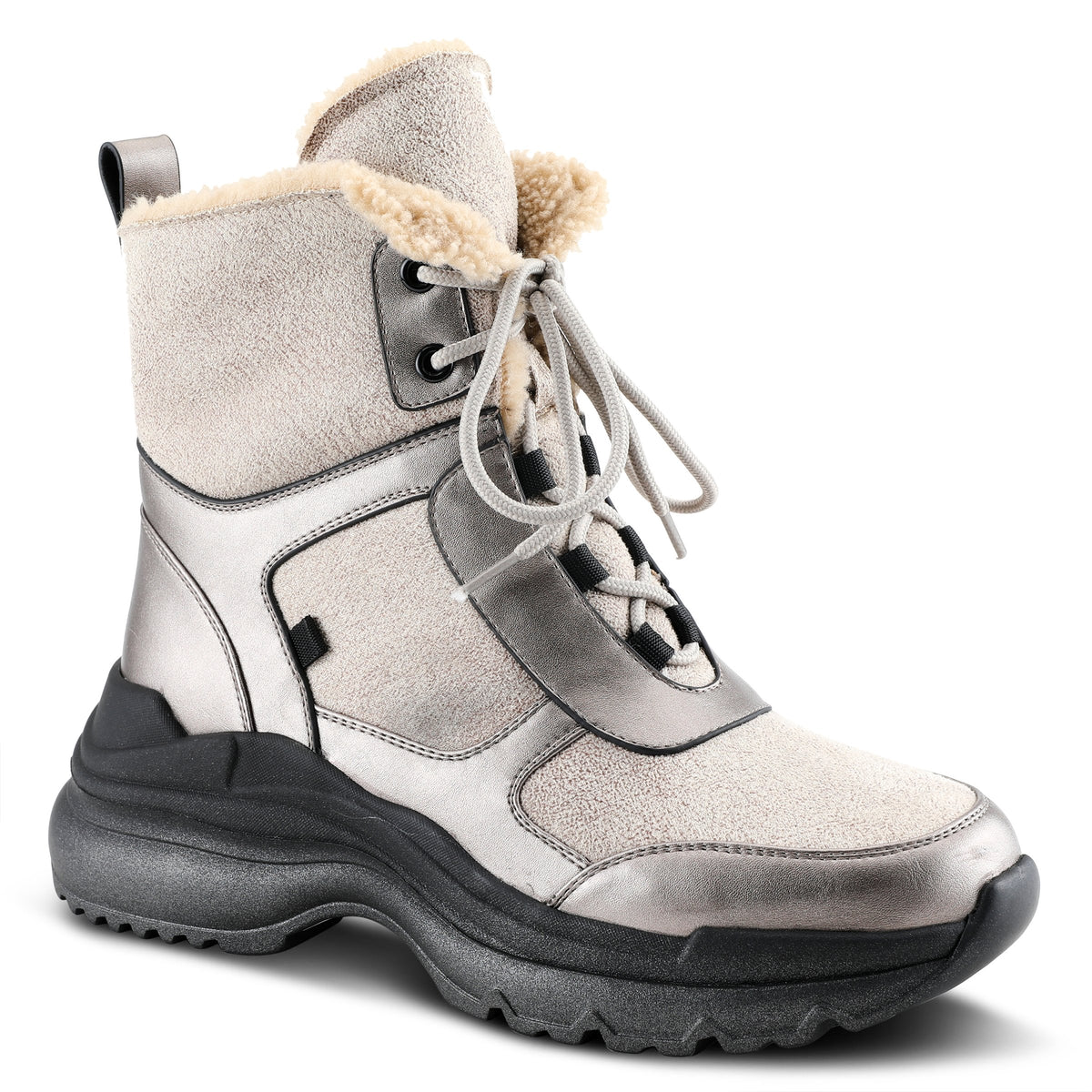 Azura Tahoe women's bootie in pewter multi with zipper detail and chunky sole