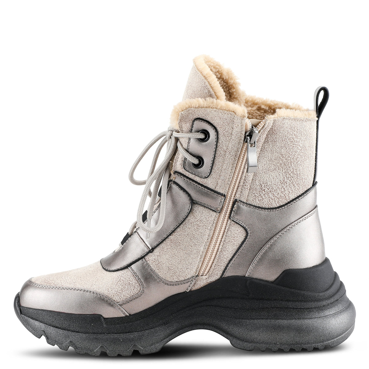 Azura Tahoe women's bootie in pewter multi with zipper detail and chunky sole