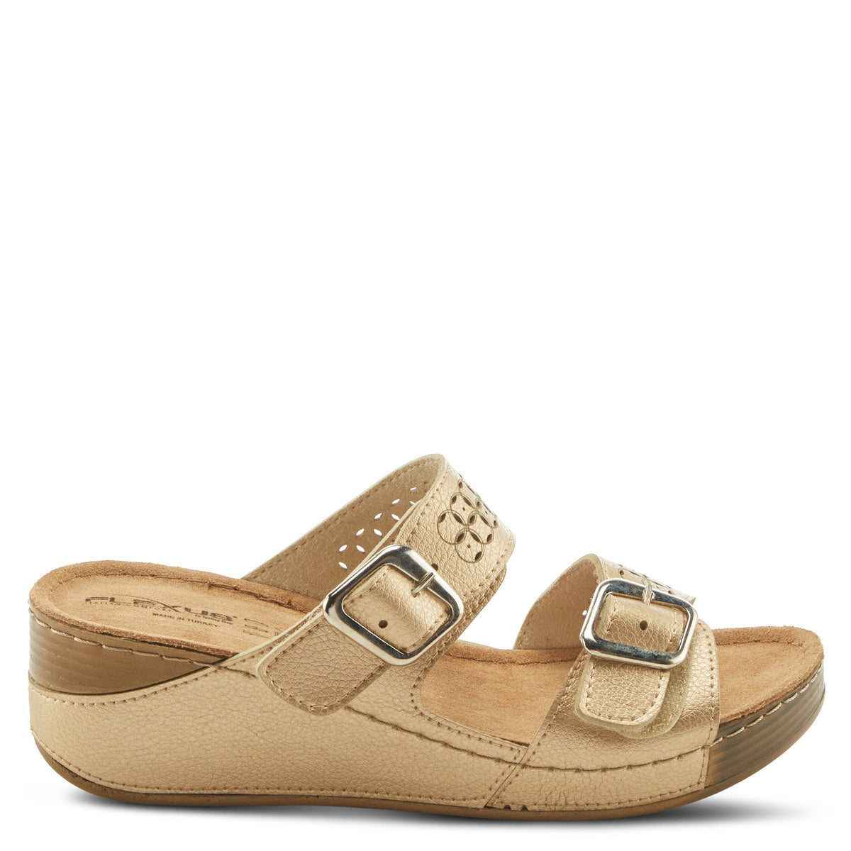 Flexus FLEXUS THRUME SLIDE SANDALS sandal in soft gold with flexible sole