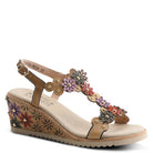 L'Artiste L'ARTISTE WELLESTA T-STRAP SANDAL sandal in beige multi with handcrafted leather design