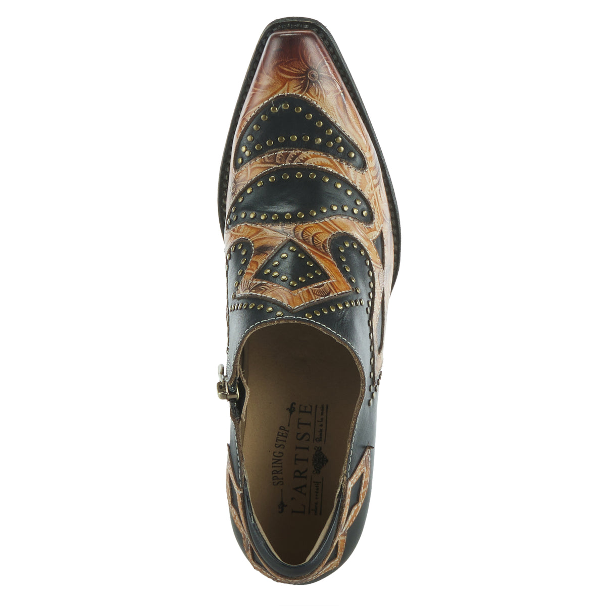 L'Artiste L'ARTISTE ZAPPA WESTERN SHOOTIE shoe in black multi with handcrafted leather design