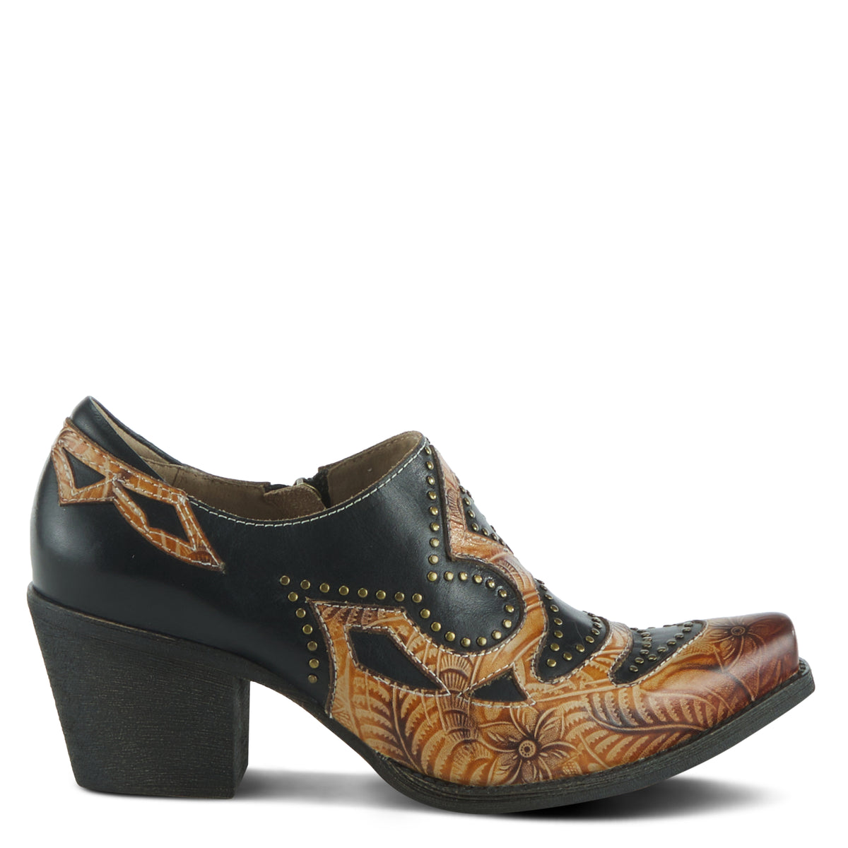 L'Artiste L'ARTISTE ZAPPA WESTERN SHOOTIE shoe in black multi with handcrafted leather design